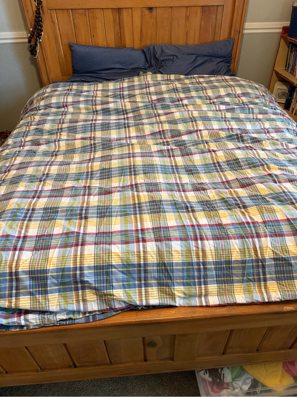 Pottery Barn Kids Plaid Duvet Cover - Blue, Yellow & Red